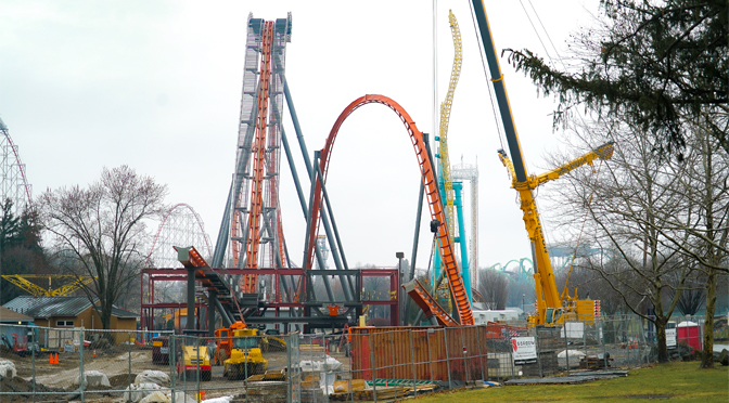 Crews Connect Zero G Roll on Iron Menace Roller Coaster The